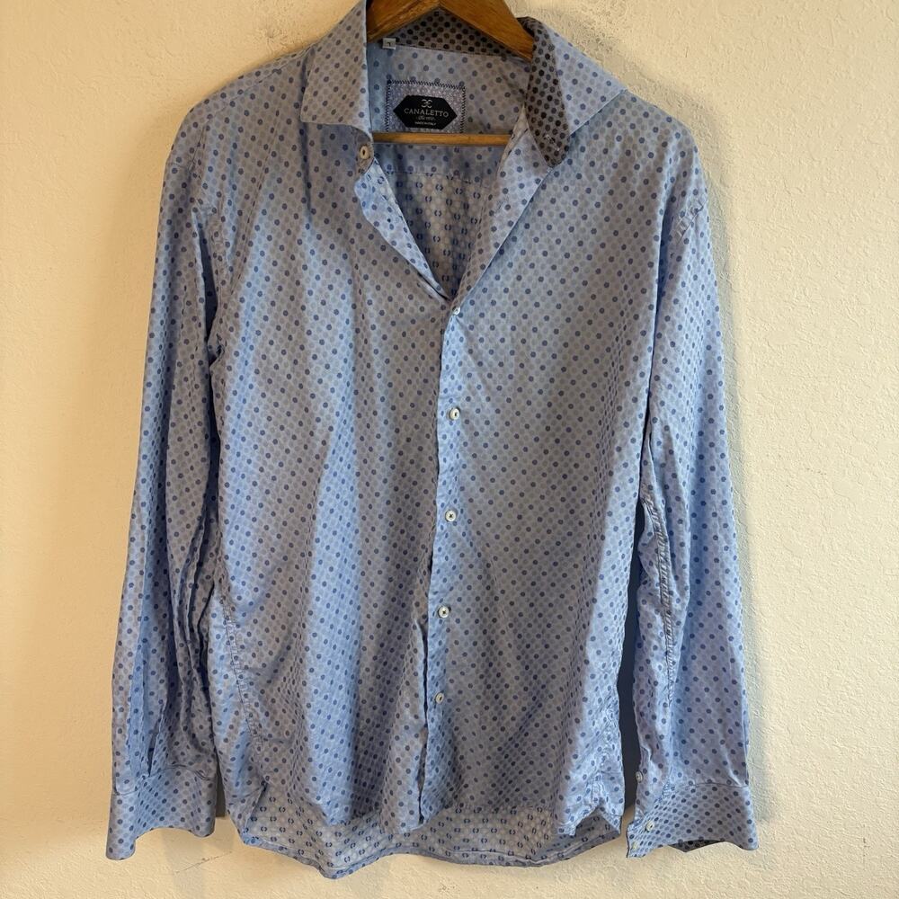 Canaletto Men’s Blue Geometric Print Long Sleeve Button Down Shirt Size Large